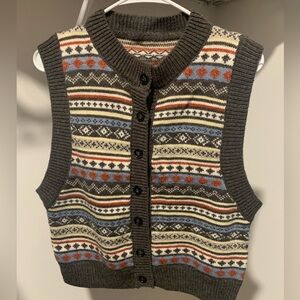 Vintage Fair Isle Knit Sweater Vest – Button Front, Cozy Fall/Winter Layer